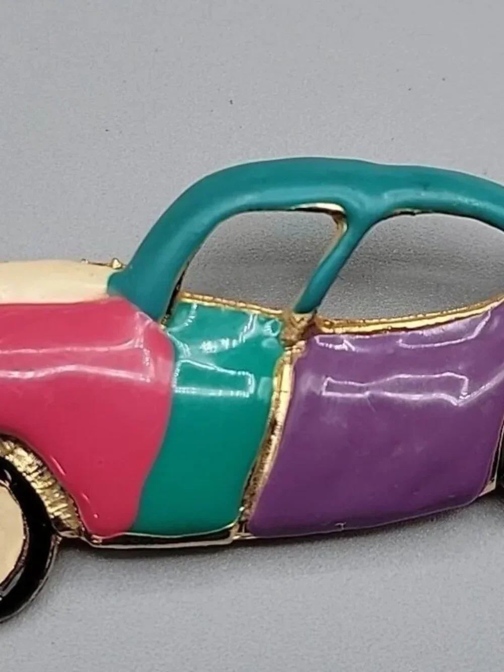 Colorful Enamel Car Brooch Vintage Large  Ornate Ladies Pin Estate